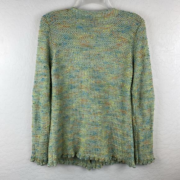 BCBGMaxAzria Ruffled Marled Knit Cardigan Green Multi Womens Size XL Boho Y2K - Picture 5 of 10